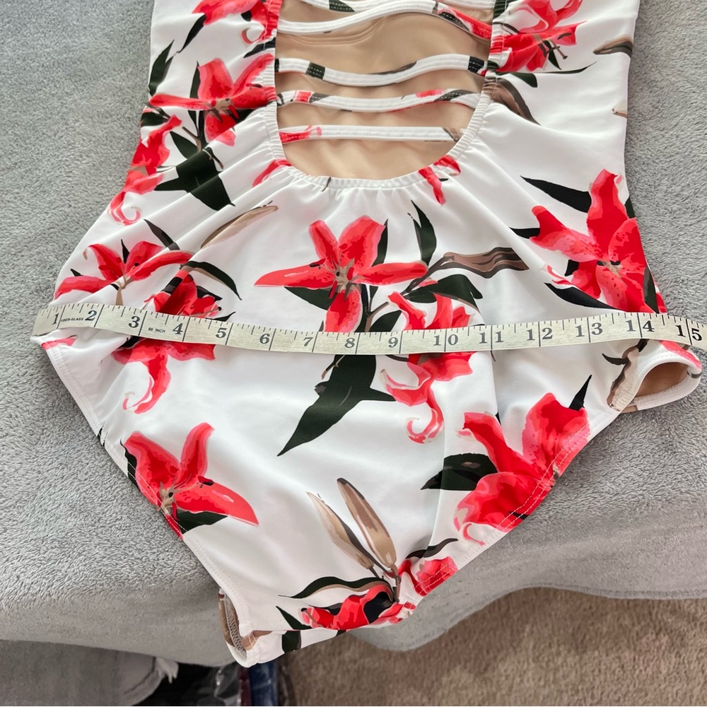 Albion White One-Piece Swimsuit with Coral Floral Print - Picture 12 of 14